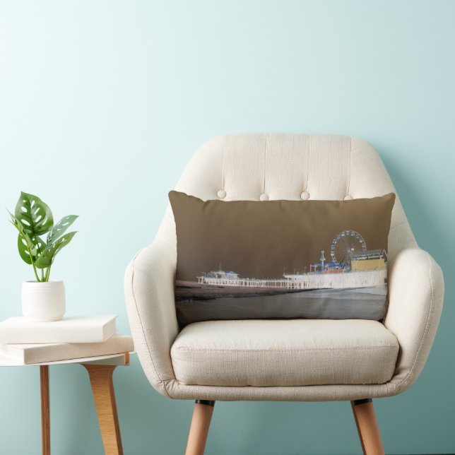 Santa Monica Pier inverted Grey Brown Photo Edit Lumbar Cushion (Chair)