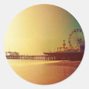 Santa Monica Pier - Orange Sunrise Photo Edit Classic Round Sticker