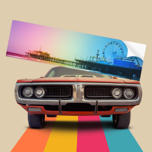 Santa Monica Pier Rainbow Colours Bumper Sticker