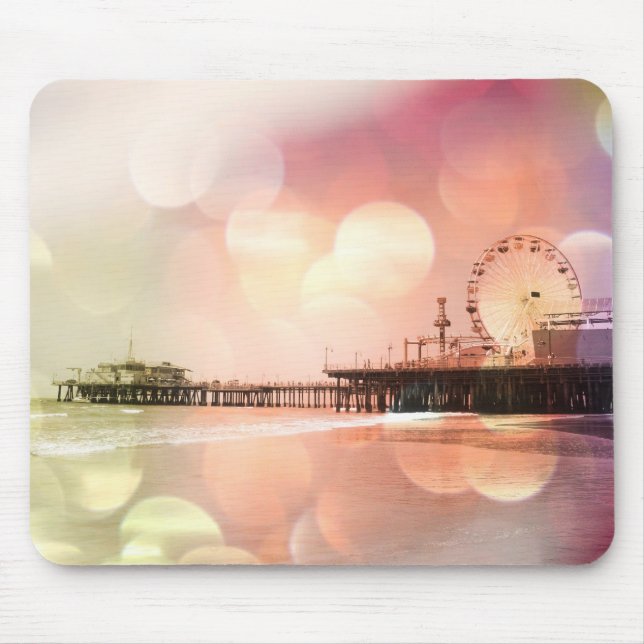 Santa Monica Pier - Sparkling Pink Photo Edit Mouse Pad (Front)