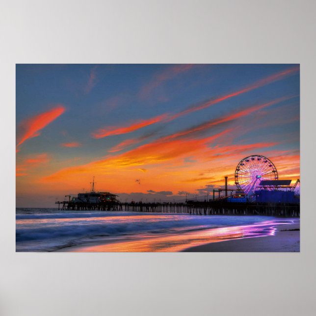 Santa Monica Pier Sunset Poster (Front)