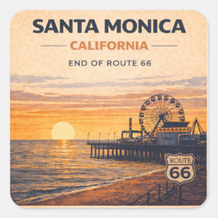 Santa Monica Route 66 Beach Travel Decal Gift Square Sticker