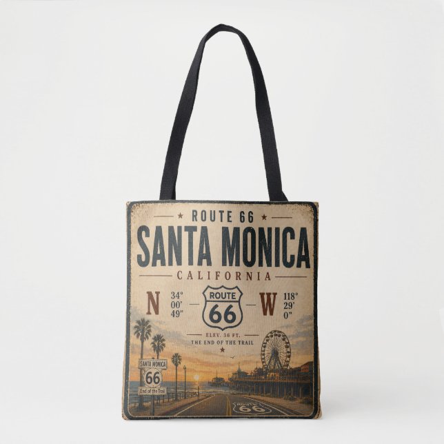 Santa Monica Route 66 Coordinates Beach  Tote Bag (Front)