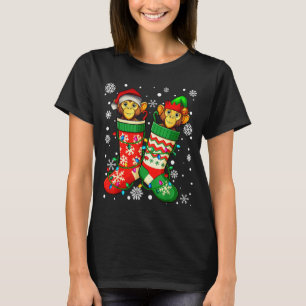 Santa Monkey Animal In Christmas Socks Men Women  T-Shirt