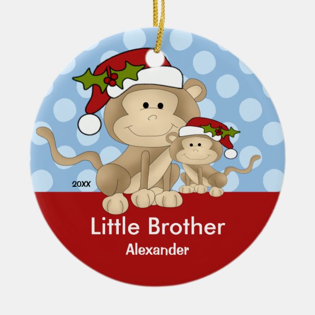 Santa Monkey Little Brother Christmas Ornament (Front)