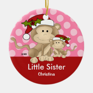 Santa Monkey Little Sister Christmas Ornament