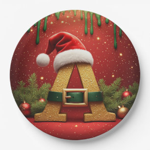 Santa Monogram A For Christmas Gifts Paper Plate