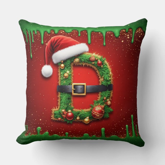 Santa Monogram D With Christmas Wreath Style 🎁 Cushion (Front)