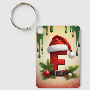 Santa Monogram letter F With Christmas Accent 🎅 Key Ring