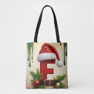 Santa Monogram letter F With Christmas Accent 🎅 Tote Bag