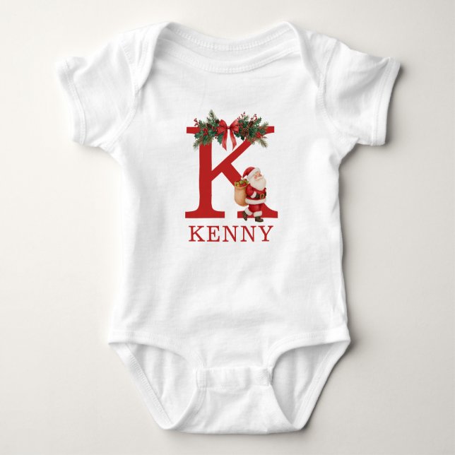 Santa Monogrammed and Name Family Matching Baby Bodysuit (Front)