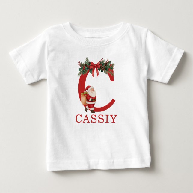 Santa Monogrammed and Name Family Matching Baby T-Shirt (Front)
