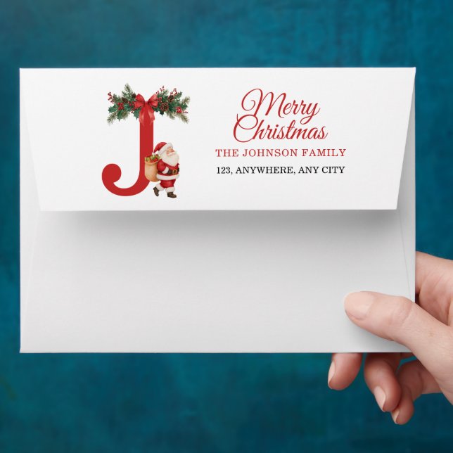 Santa Monogrammed and Name Family Matching Envelope (Hand)