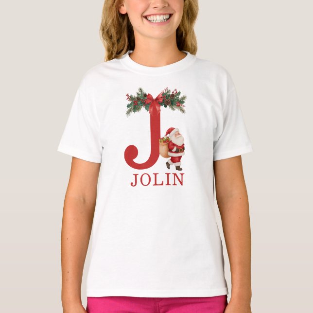 Santa Monogrammed and Name Family Matching T-Shirt (Front)