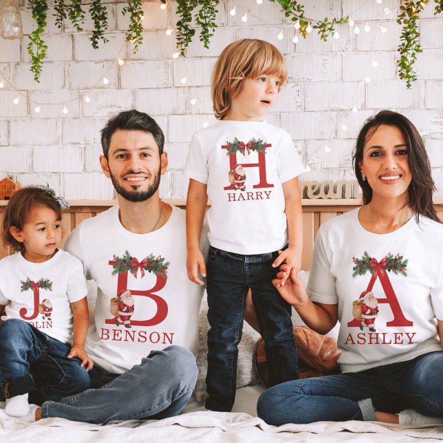 Santa Monogrammed and Name Family Matching T-Shirt (Creator Uploaded)