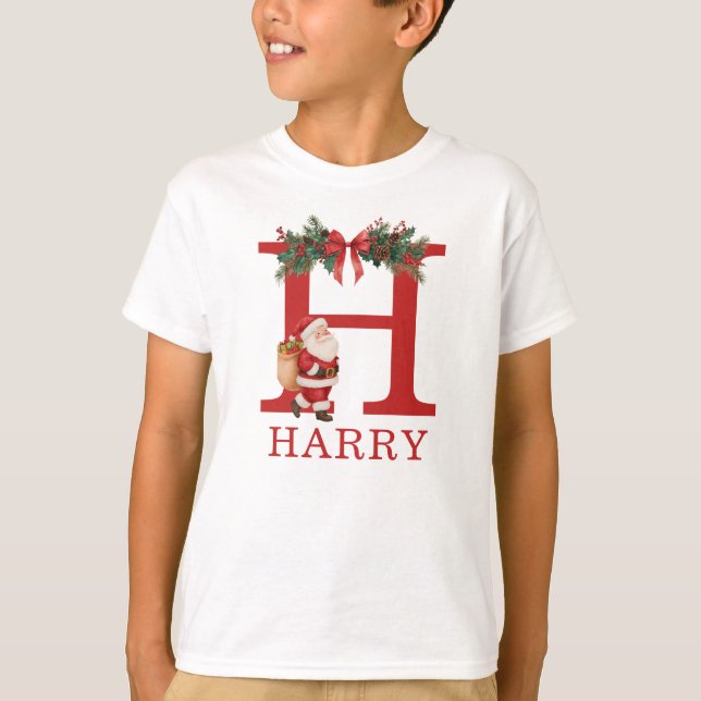 Santa Monogrammed and Name Family Matching T-Shirt (Front)