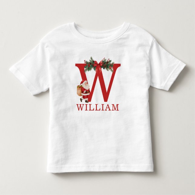 Santa Monogrammed and Name Family Matching Toddler T-Shirt (Front)