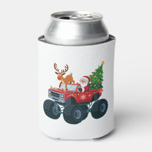Santa Monster Truck Reindeer Christmas Tree Xmas Can Cooler