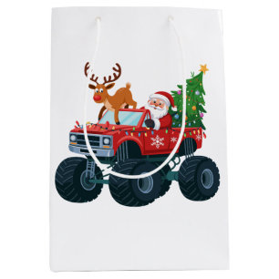 Santa Monster Truck Reindeer Christmas Tree Xmas Medium Gift Bag