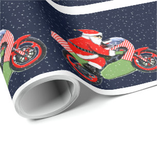 Santa Motorcycle Biker Gift Wrapping Paper