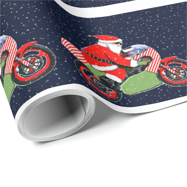 Santa Motorcycle Biker Gift Wrapping Paper (Roll Corner)
