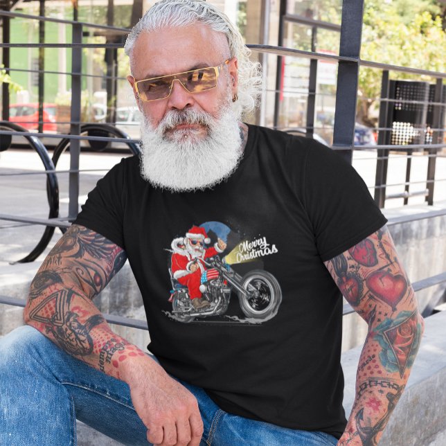 Santa Motorcycle Christmas Biker Night Ride T-Shirt (Creator Uploaded)