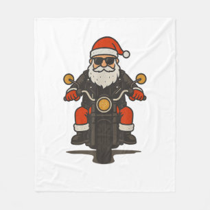 Santa Motorcycle Christmas Vintage Funny Biker Fleece Blanket