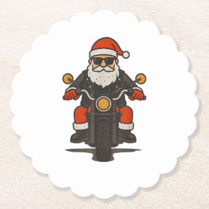 Santa Motorcycle Christmas Vintage Funny Biker Paper Coaster