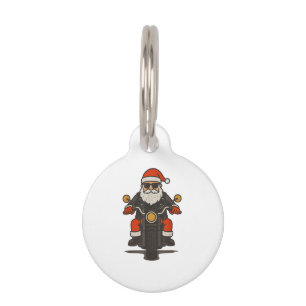 Santa Motorcycle Christmas Vintage Funny Biker Pet Tag