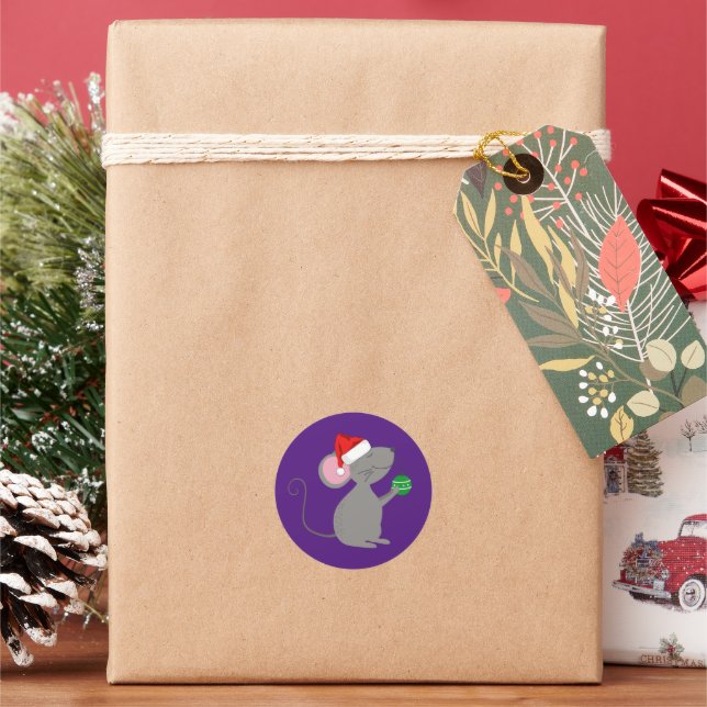 Santa Mouse Classic Round Sticker (Holiday)
