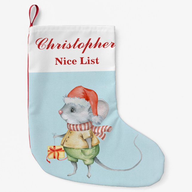 Santa Mouse Custom Name Nice List DCSA34 Small Christmas Stocking (Front)