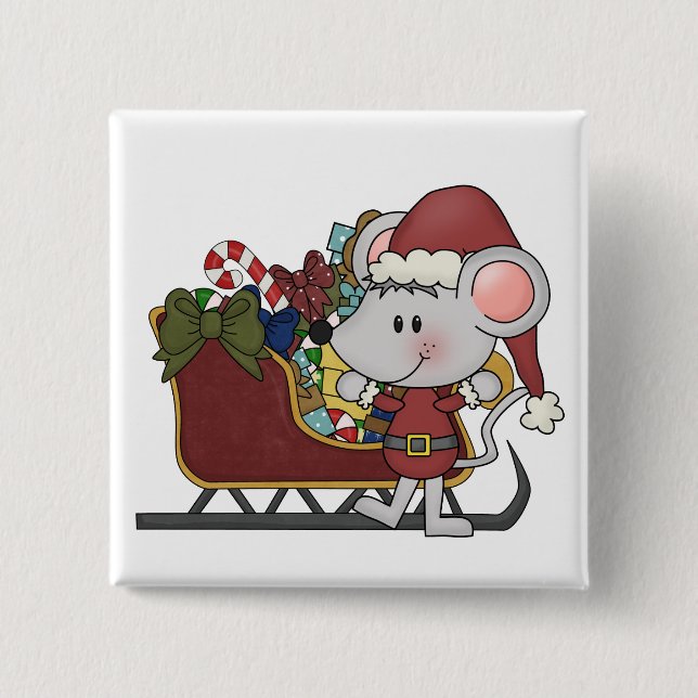 Santa Mouse With Sled 15 Cm Square Badge (Front)