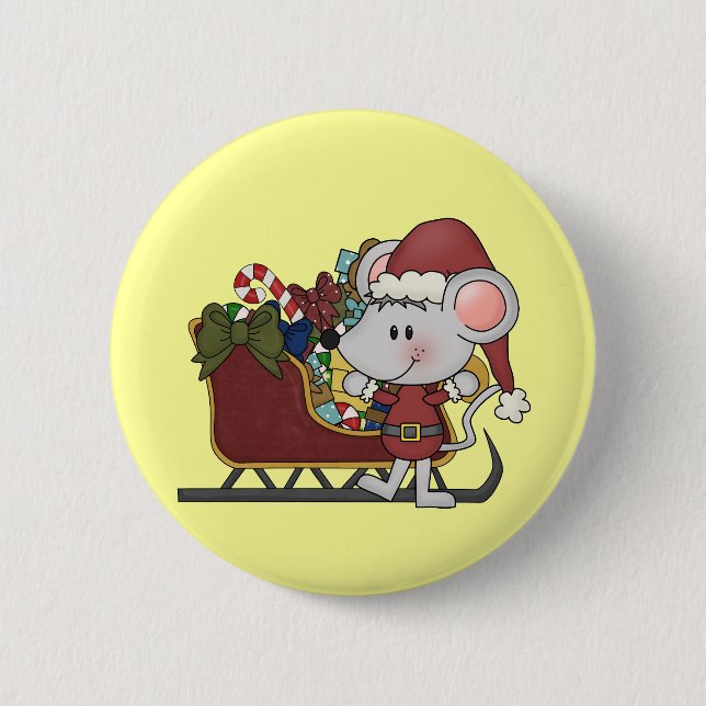 Santa Mouse With Sled 6 Cm Round Badge (Front)