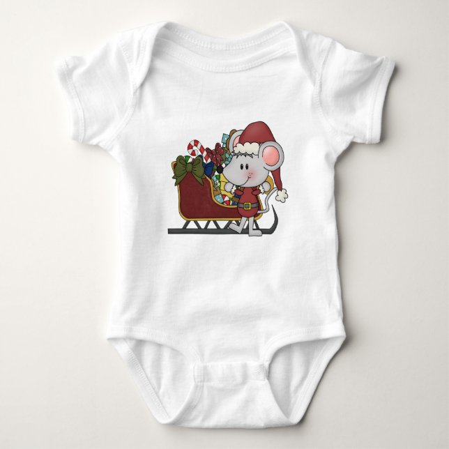 Santa Mouse With Sled Baby Bodysuit (Front)