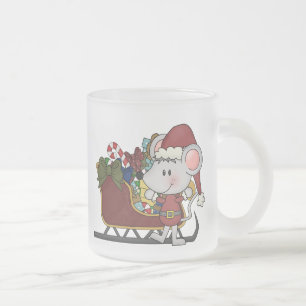 Santa Mouse With Sled Frosted Glass Coffee Mug