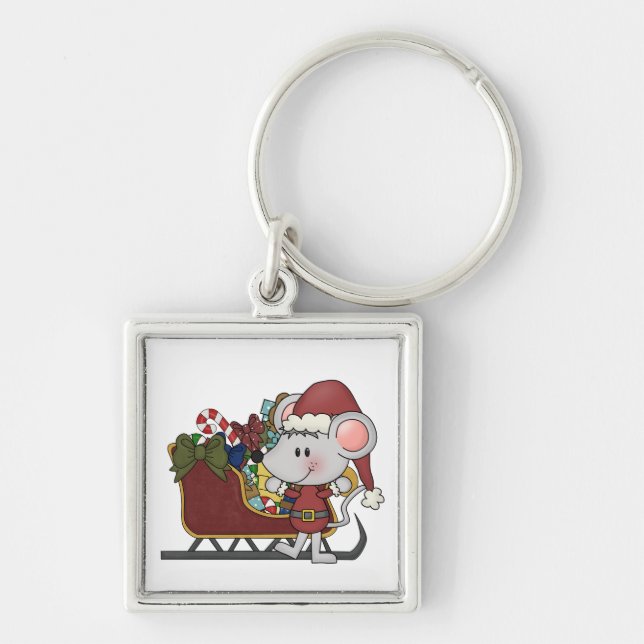 Santa Mouse With Sled Key Ring (Front)