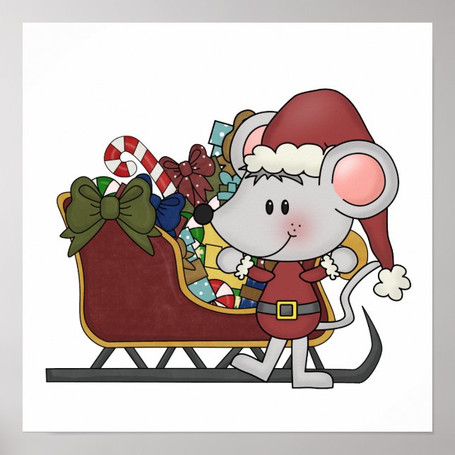 Santa Mouse With Sled Poster (Front)