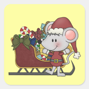 Santa Mouse With Sled Square Sticker