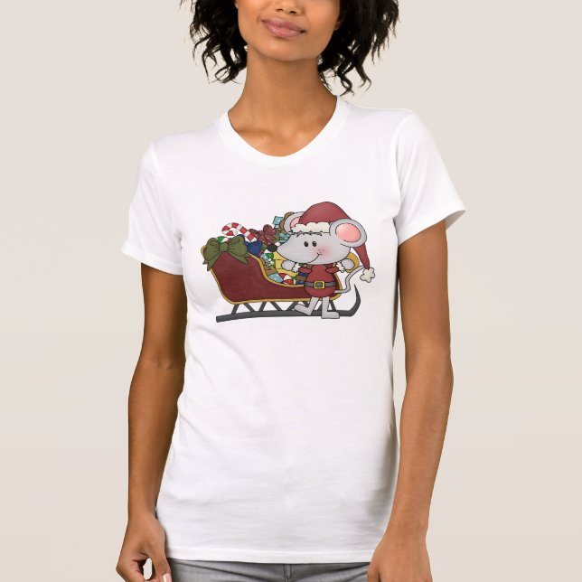 Santa Mouse With Sled T-Shirt (Front)