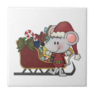 Santa Mouse With Sled Tile
