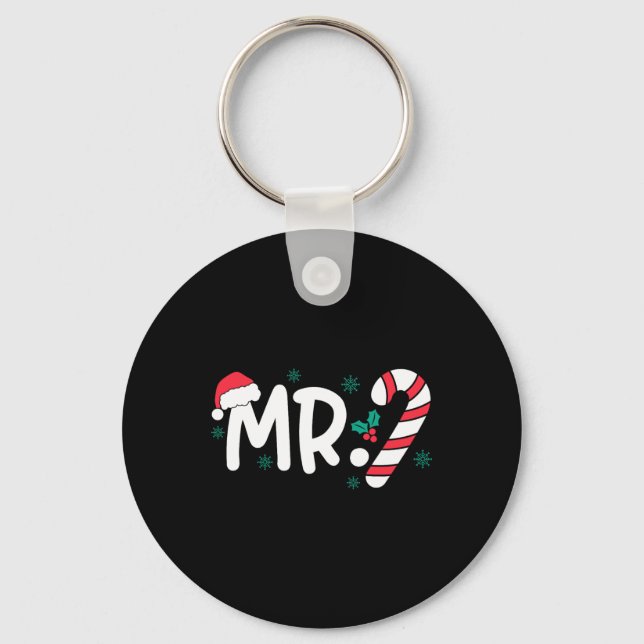 Santa Mr And Mrs Candy Cane Couples Matching Chris Key Ring (Front)