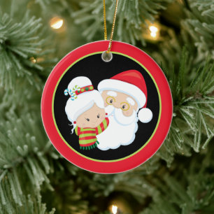 Santa Mrs. Claus  add sentiment  Ceramic Tree Decoration