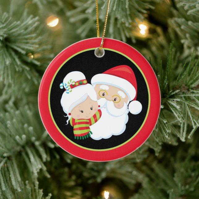 Santa Mrs. Claus  add sentiment  Ceramic Tree Decoration (Tree)