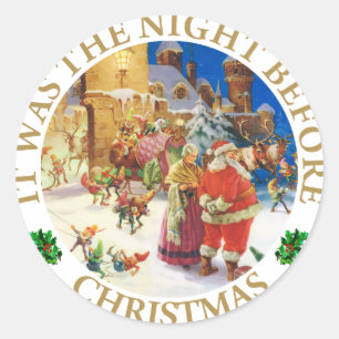 Santa & Mrs, Claus at the North Pole Christmas Eve Classic Round Sticker