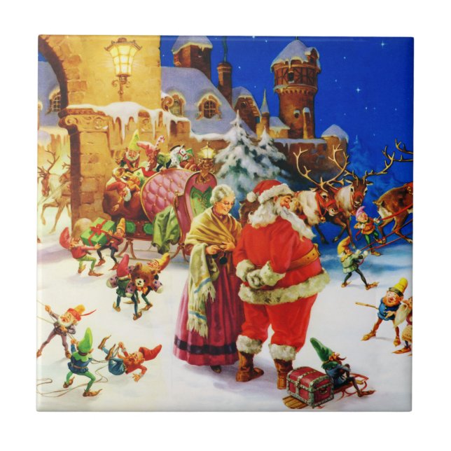 Santa & Mrs. Claus at the North Pole Christmas Eve Tile (Front)