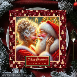 Santa & Mrs. Claus Christmas Napkins Red Gold