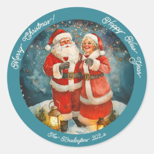 Santa Mrs Claus Christmas New Year Classic Round Sticker