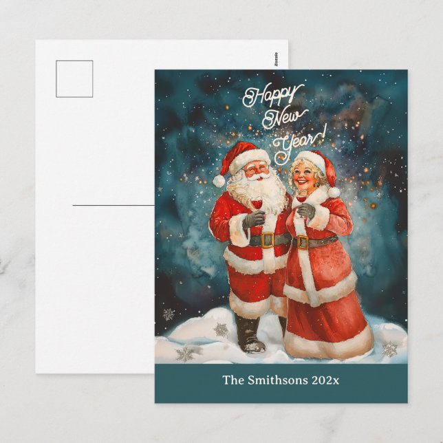 Santa Mrs Claus Happy New Year Postcard (Front/Back)