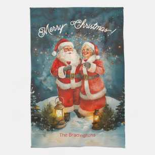 Santa Mrs Claus Merry Christmas Tea Towel