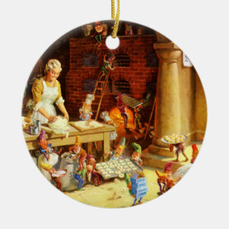 Santa & Mrs. Claus & the Elves Bake Cookies Ceramic Tree Decoration